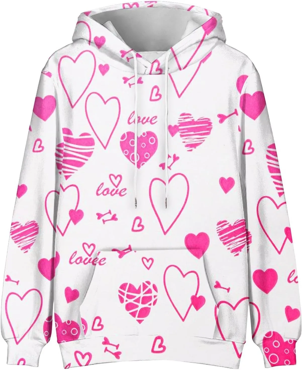 RTTUIOP Work Shirts For Men Hawaiian Long Sleeve Jacket Valentine's Day With Cap Cool Hoodie Heart Comfort With Pockets