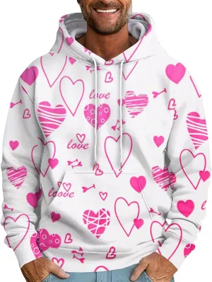 RTTUIOP Work Shirts For Men Hawaiian Long Sleeve Jacket Valentine's Day With Cap Cool Hoodie Heart Comfort With Pockets