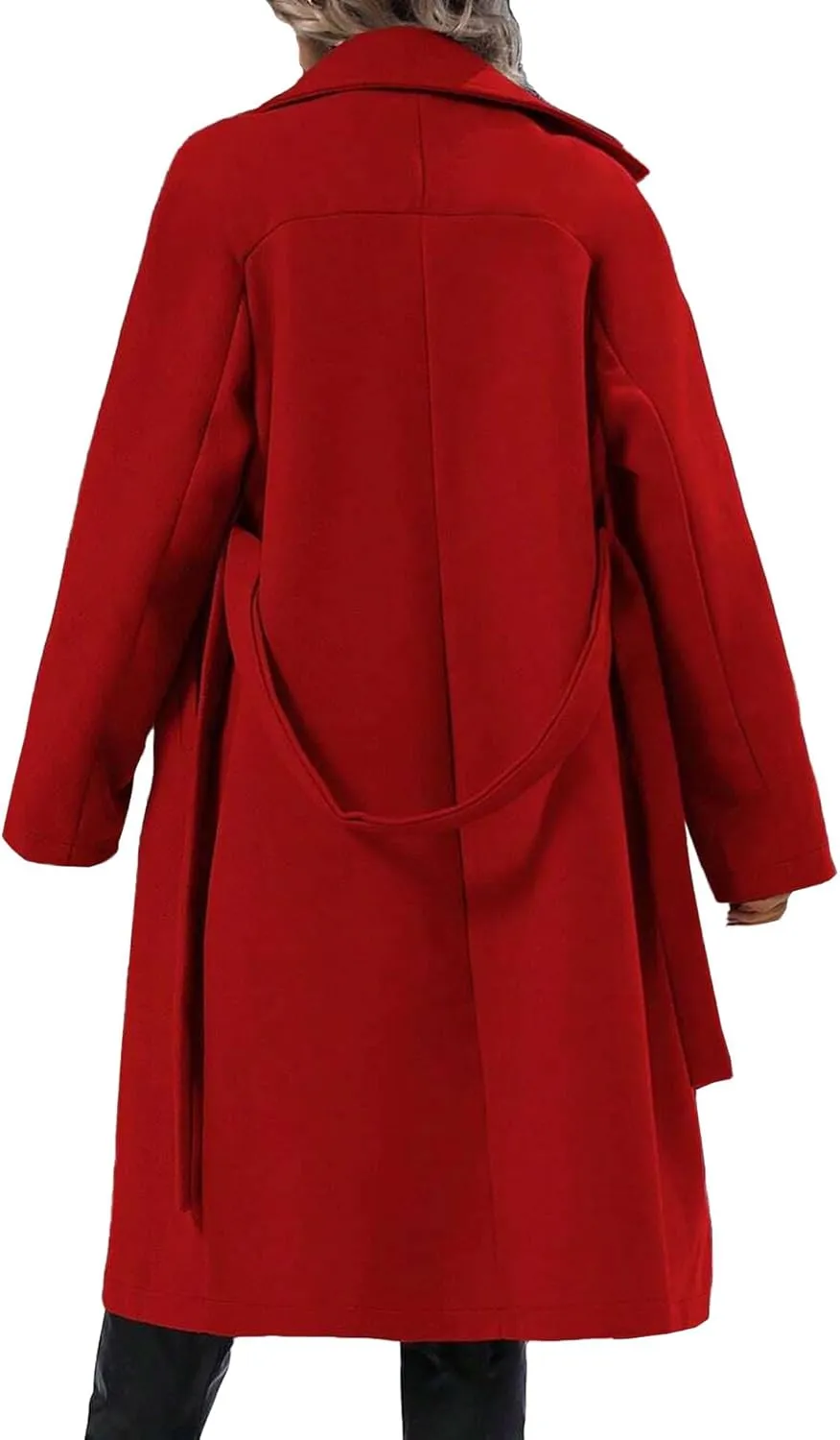 SEMATOMALA Women's Oversized Double Breasted Wool Blend Long Coat with Belt Notched Lapel Winter Trench Coat