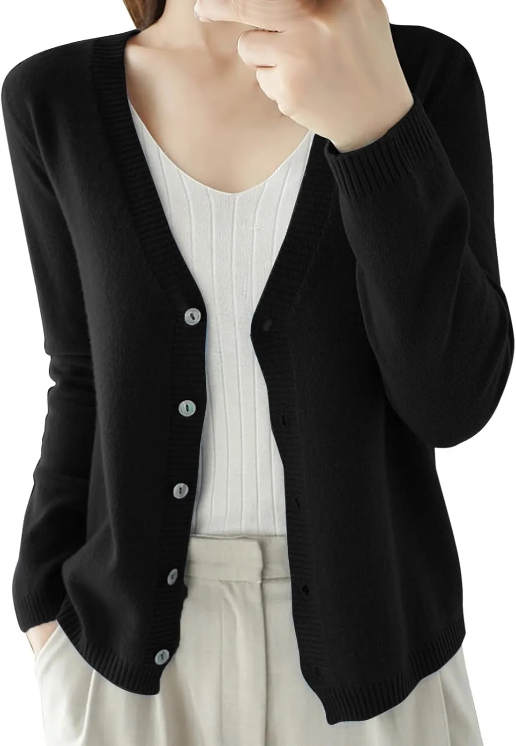 SHAOBGE Chunky Knitted Sweater Women's Spring and Autumn Leisure Loose Solid Long Sleeve V Chunky Oversized Sweaters for