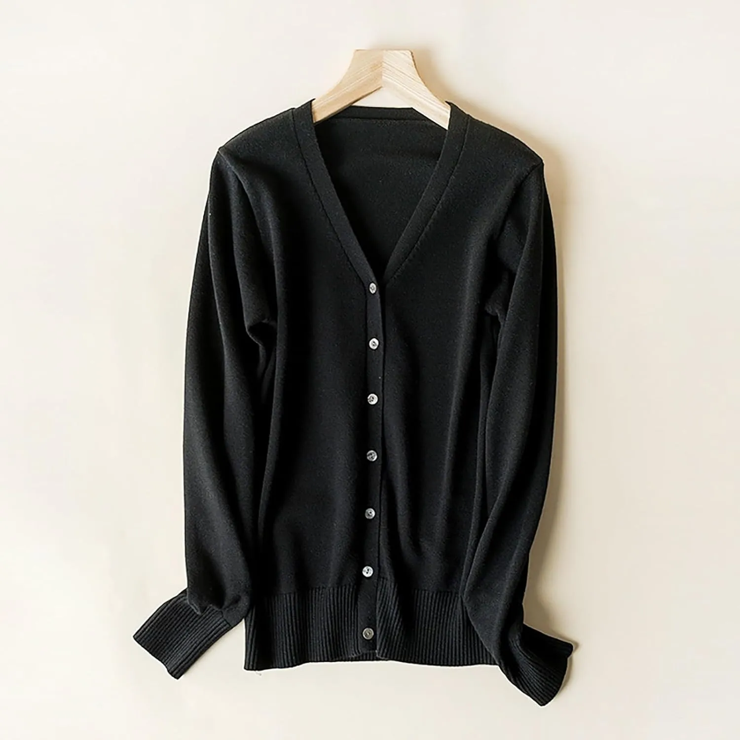 SHAOBGE Chunky Knitted Sweater Women's Spring and Autumn Leisure Loose Solid Long Sleeve V Chunky Oversized Sweaters for