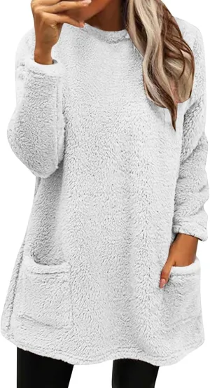 SHAOBGE Hoodies for Women Fleece Linend Warm Sweatshirt Hoodies Long Sleeve Tunic Pullover with Pockets Warm Winter Hoodies