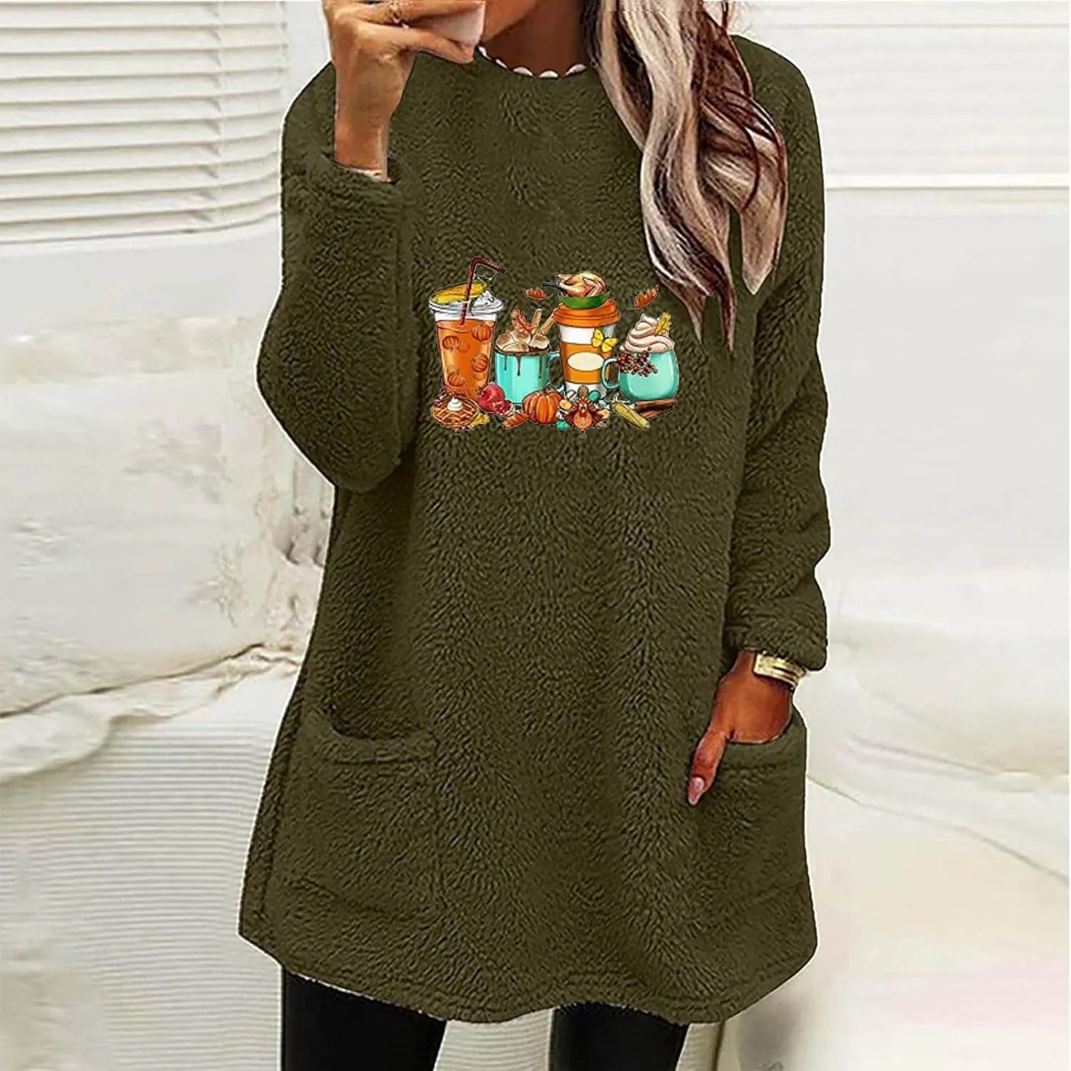 SHAOBGE Hoodies for Women Fleece Linend Warm Sweatshirt Hoodies Long Sleeve Tunic Pullover with Pockets Warm Winter Hoodies