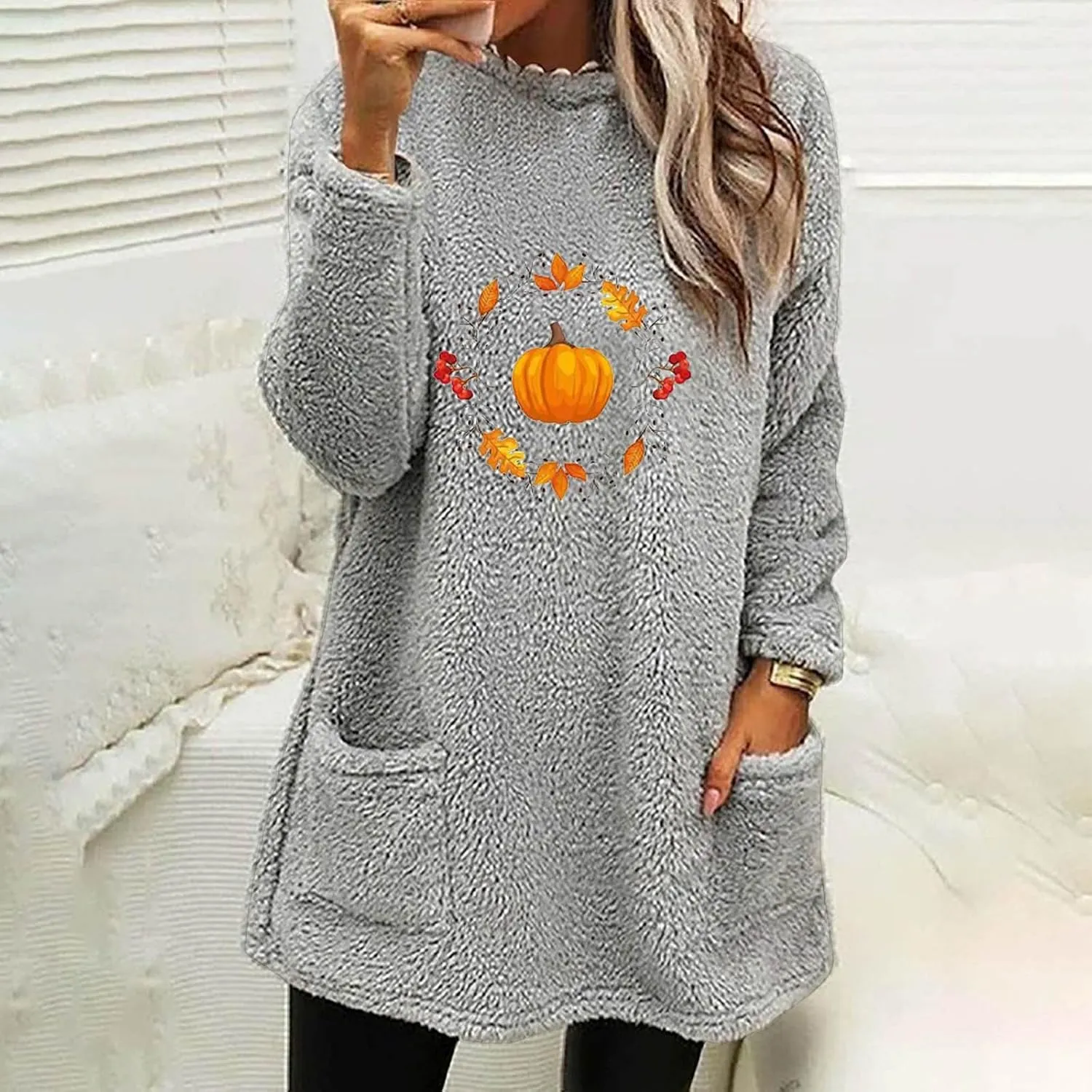 SHAOBGE Hoodies for Women Fleece Linend Warm Sweatshirt Hoodies Long Sleeve Tunic Pullover with Pockets