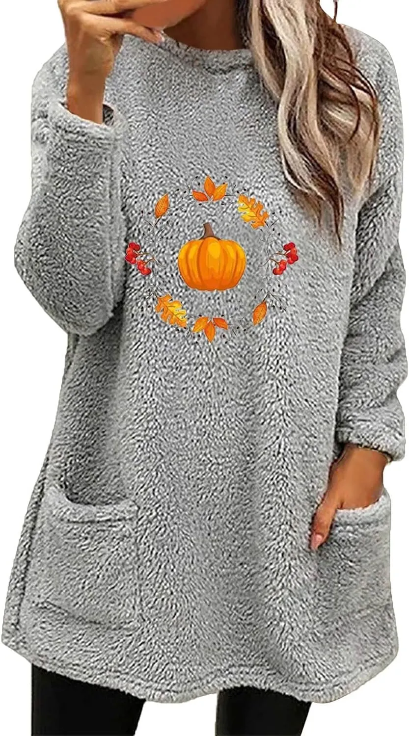 SHAOBGE Hoodies for Women Fleece Linend Warm Sweatshirt Hoodies Long Sleeve Tunic Pullover with Pockets