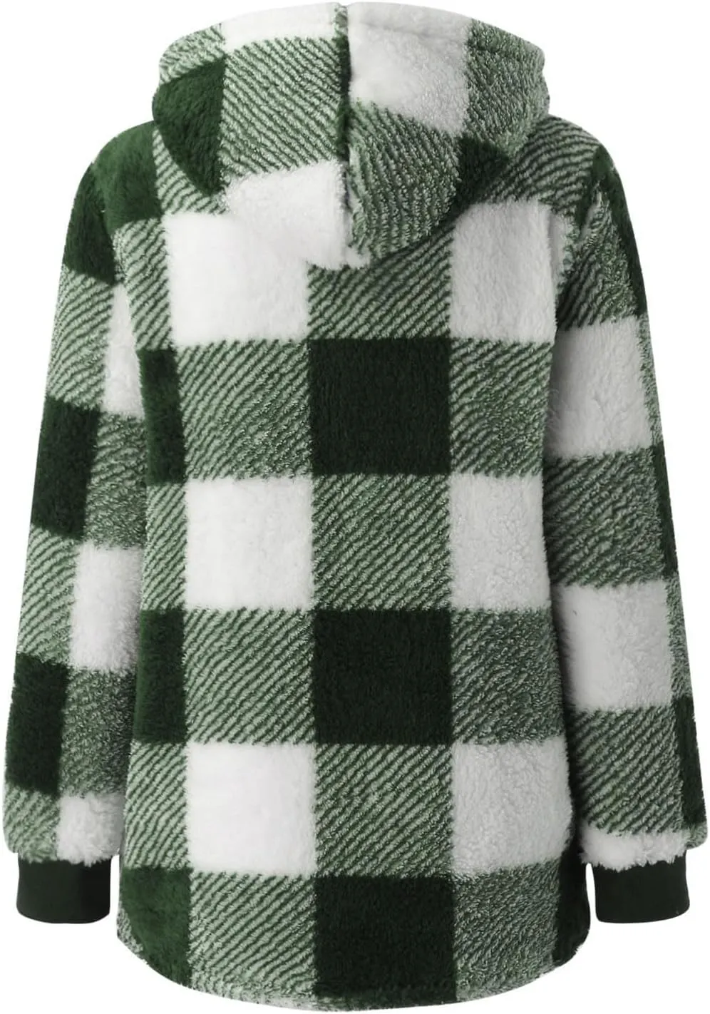 Sherpa Plaid Jackets for Women Fuzzy Fleece Oversized Open Front Hooded Cardigan Full Zip Plush Warm Winter Coats
