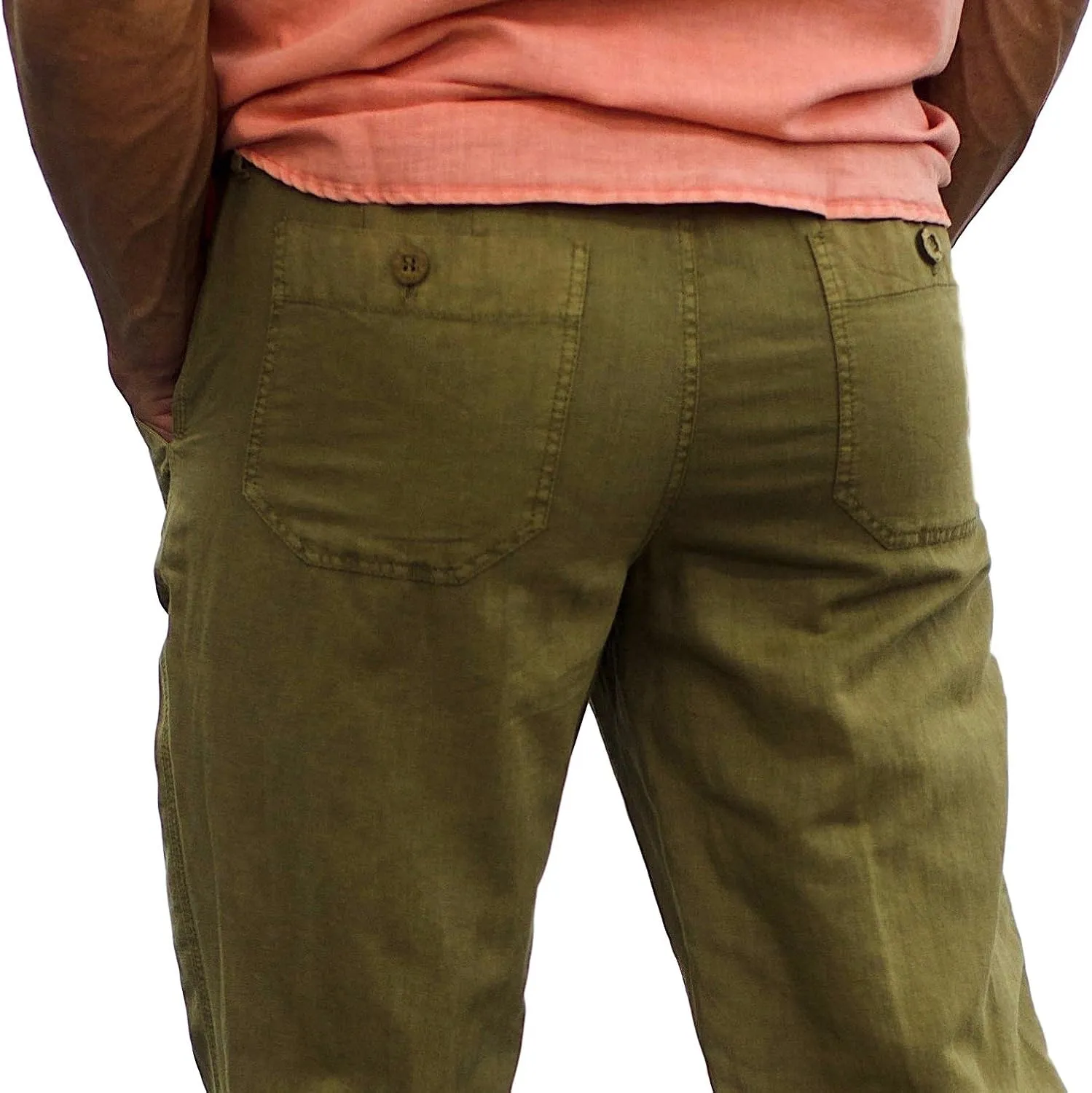 short fin Men's Drawstring Linen Pants