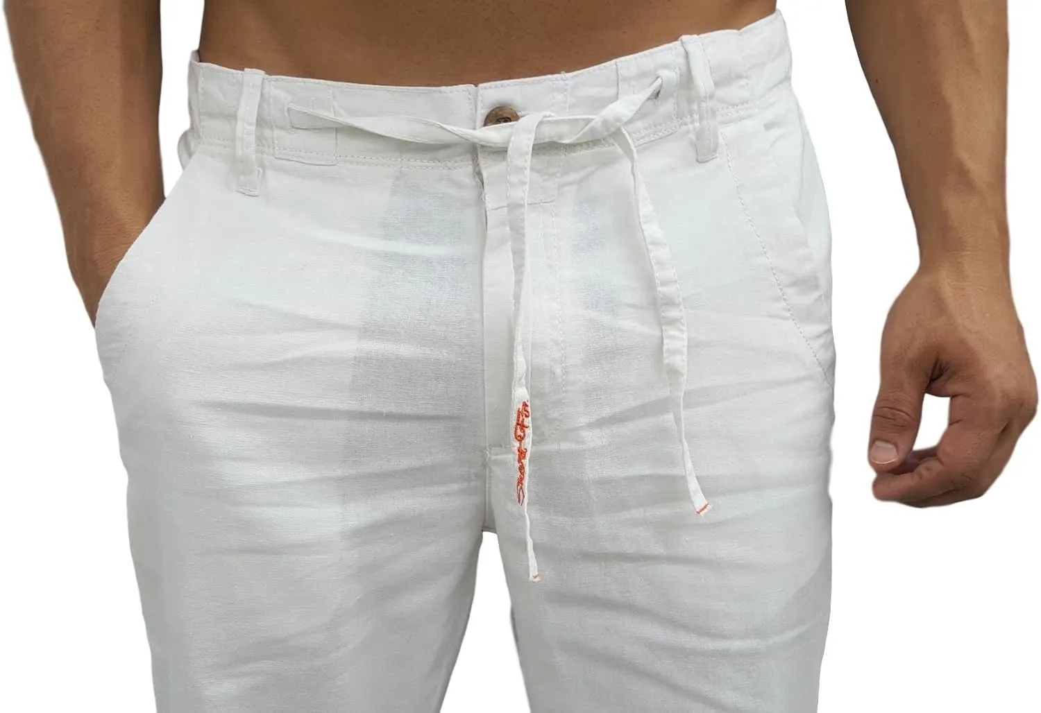 short fin Men's Drawstring Linen Pants