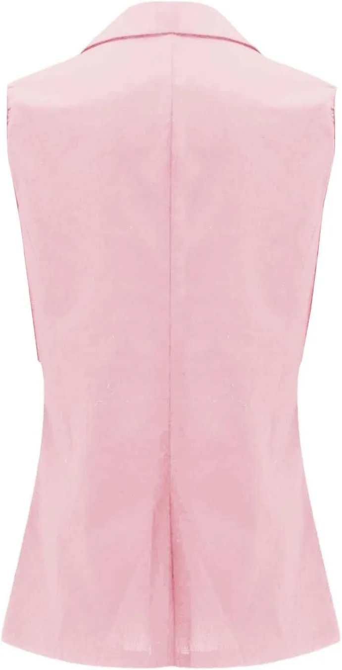 Sleeveless Blazers for Women Summer Casual Open Front Work Office Tops Solid Color Lapel Button Lightweight Jackets