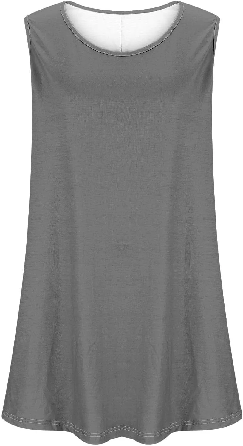 Sleeveless Tops for Women Summer Plus Size Tunic Tops Round Neck Casual Flowy Tank Tops Loose Fit