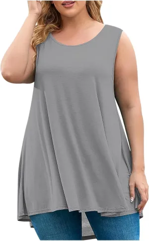 Sleeveless Tops for Women Summer Plus Size Tunic Tops Round Neck Casual Flowy Tank Tops Loose Fit