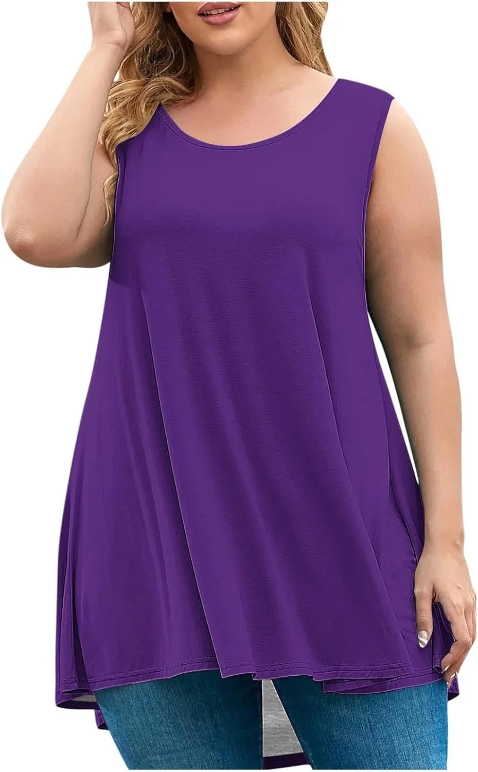 Sleeveless Tops for Women Summer Plus Size Tunic Tops Round Neck Casual Flowy Tank Tops Loose Fit