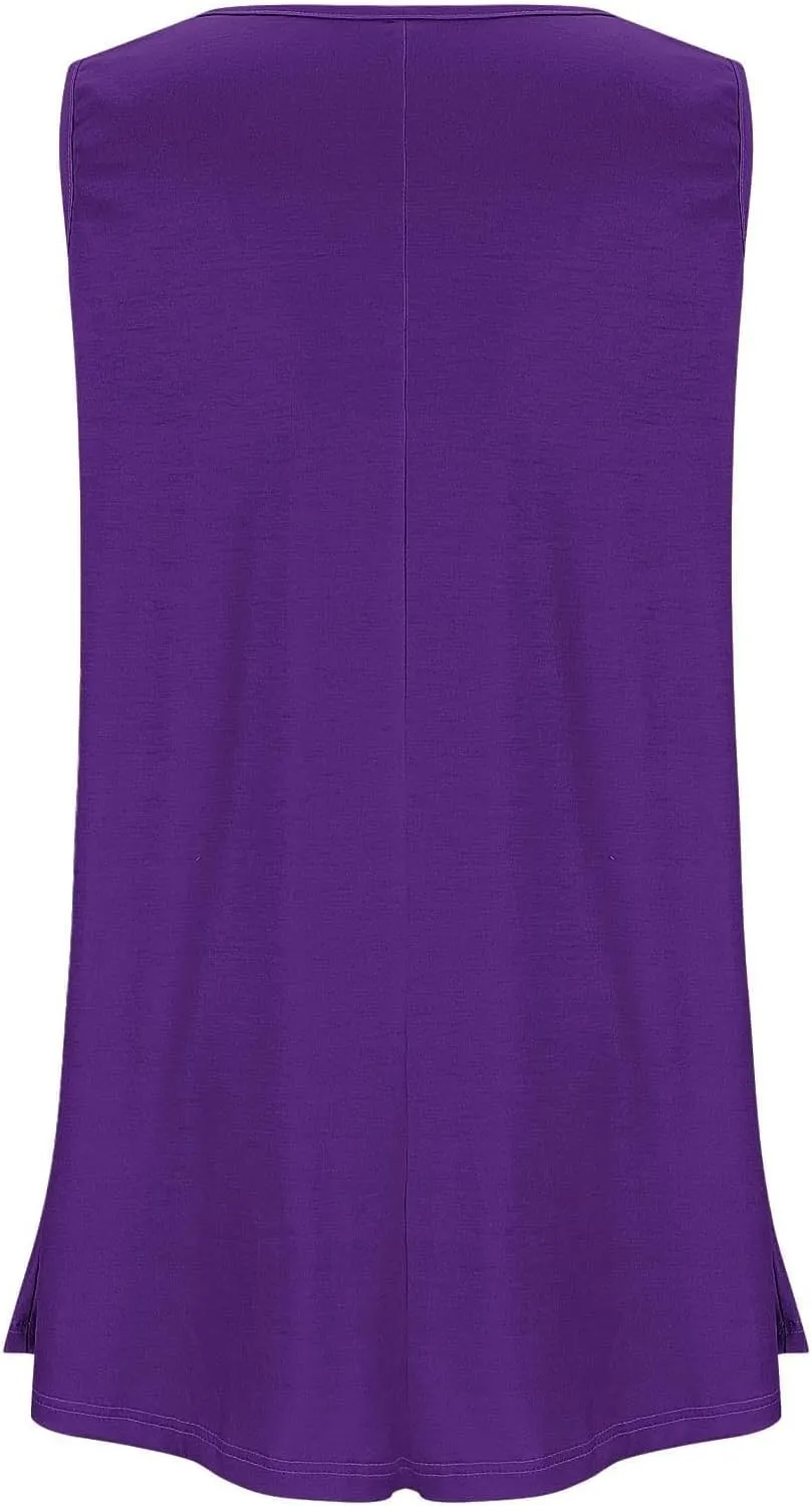 Sleeveless Tops for Women Summer Plus Size Tunic Tops Round Neck Casual Flowy Tank Tops Loose Fit
