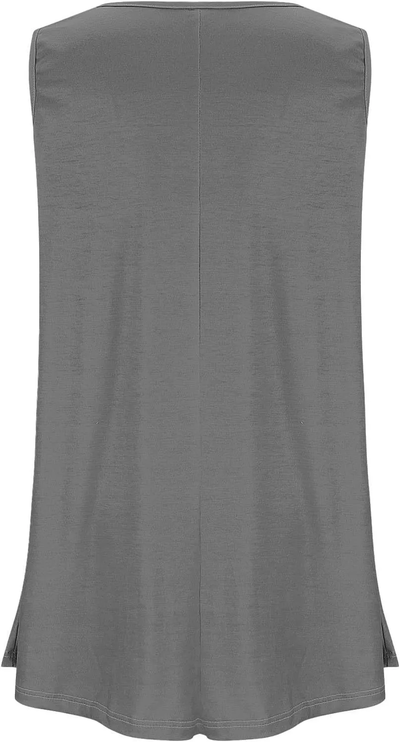 Sleeveless Tops for Women Summer Plus Size Tunic Tops Round Neck Casual Flowy Tank Tops Loose Fit
