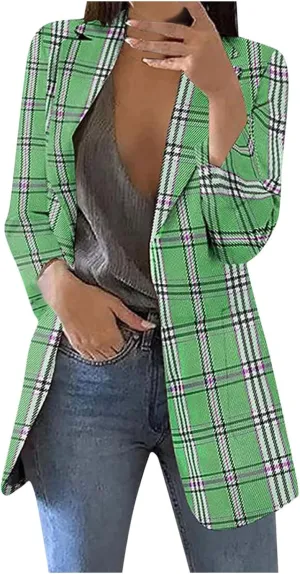 Solid Color Blazers for Women Business Casual Plaid Blazer Jacket Office Work Jackets 2024 Fall Coats