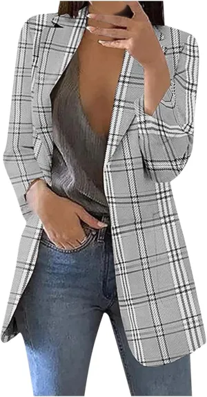 Solid Color Blazers for Women Business Casual Plaid Blazer Jacket Office Work Jackets 2024 Fall Coats
