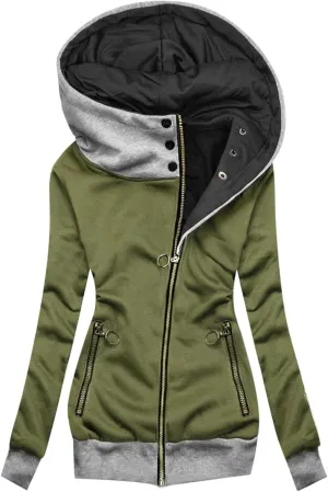 STYESH Army Green Hooded Jacket Women Casual Tunic Jackets Zip Up Lightweight Utility Anorak Coat with Pockets