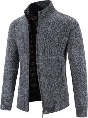 Sweaters for Men,Men's Casual Slim Full Zip Thick Knitted Cardigan Sweaters Cable Knit Long-Sleeve with Pockets