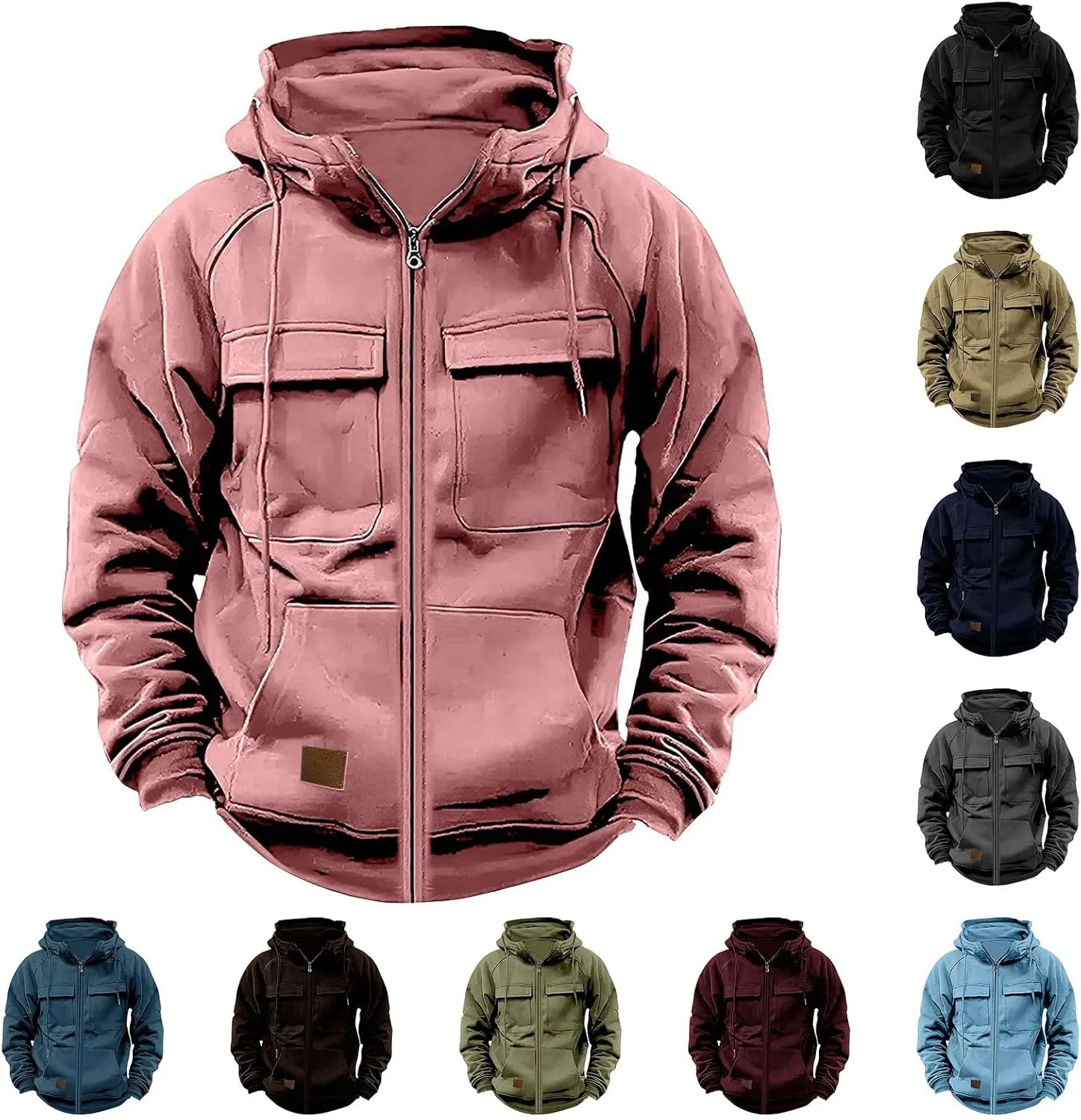 Tactical Hoodies for Men Full Zip Pullover Sweatshirts Casual Work Crewneck Sweatshirt Long Sleeve Cargo Hoodies
