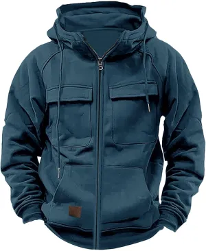 Tactical Hoodies for Men Full Zip Pullover Sweatshirts Casual Work Crewneck Sweatshirt Long Sleeve Cargo Hoodies