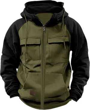 Tactical Hoodies for Men Full Zip Pullover Sweatshirts Casual Work Crewneck Sweatshirt Long Sleeve Cargo Hoodies