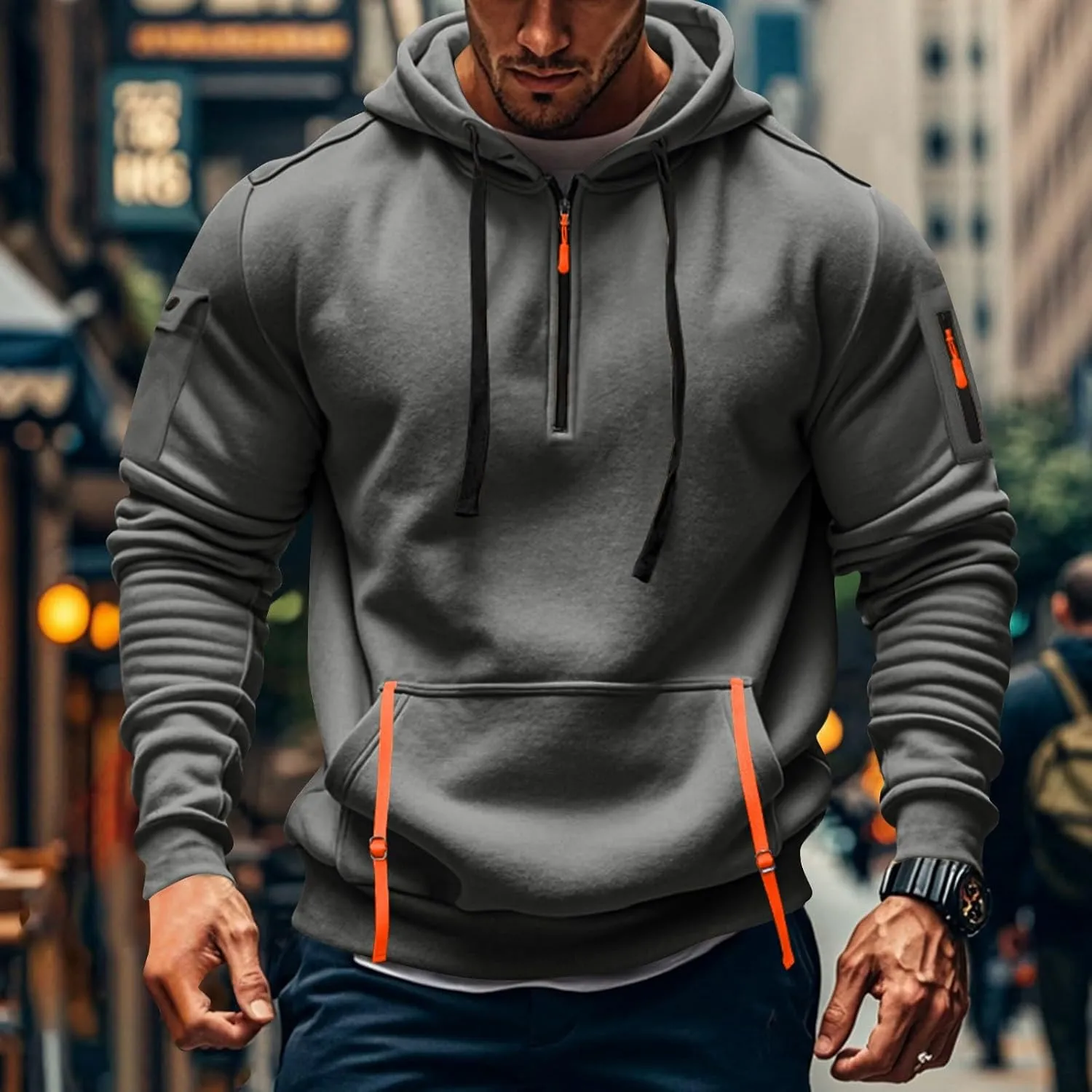 Tactical Hoodies for Men Lightweight Long Sleeve Hooded Sweatshirt 2024 Fall Quarter Zip Pullover Shirt with Pocket
