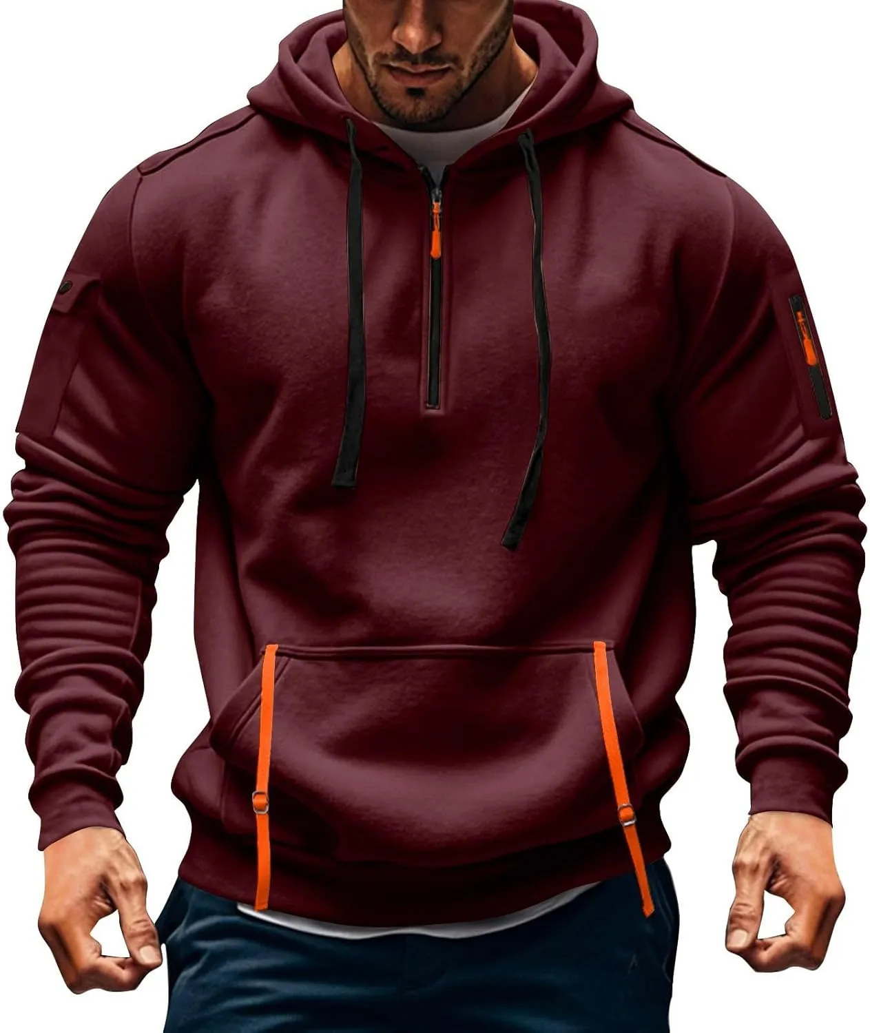 Tactical Hoodies for Men Lightweight Long Sleeve Hooded Sweatshirt 2024 Fall Quarter Zip Pullover Shirt with Pocket
