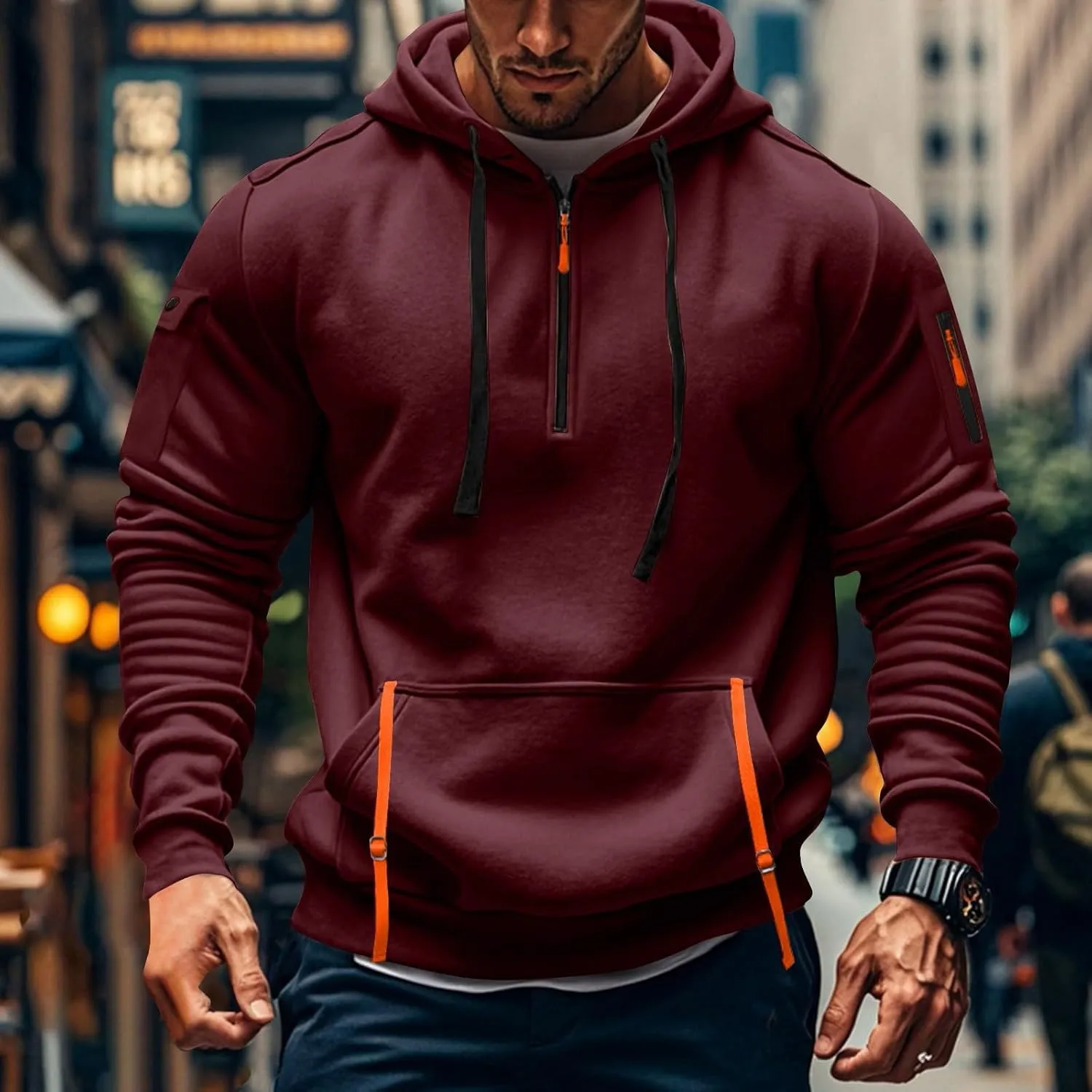 Tactical Hoodies for Men Lightweight Long Sleeve Hooded Sweatshirt 2024 Fall Quarter Zip Pullover Shirt with Pocket