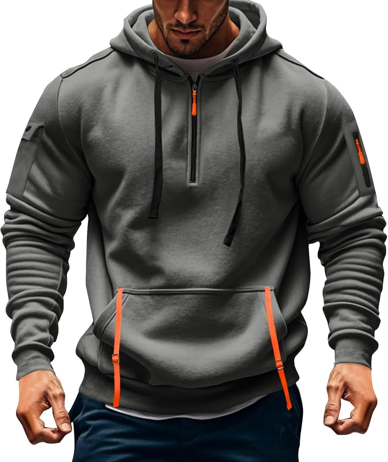 Tactical Hoodies for Men Lightweight Long Sleeve Hooded Sweatshirt 2024 Fall Quarter Zip Pullover Shirt with Pocket
