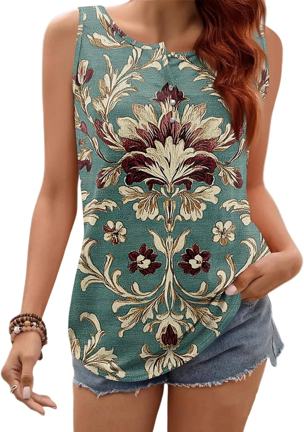 Tank Tops for Women - Loose Fit Pleated Square Neck Sleeveless Tops Curved Hem Flowy Loose Fit Shirts 2025