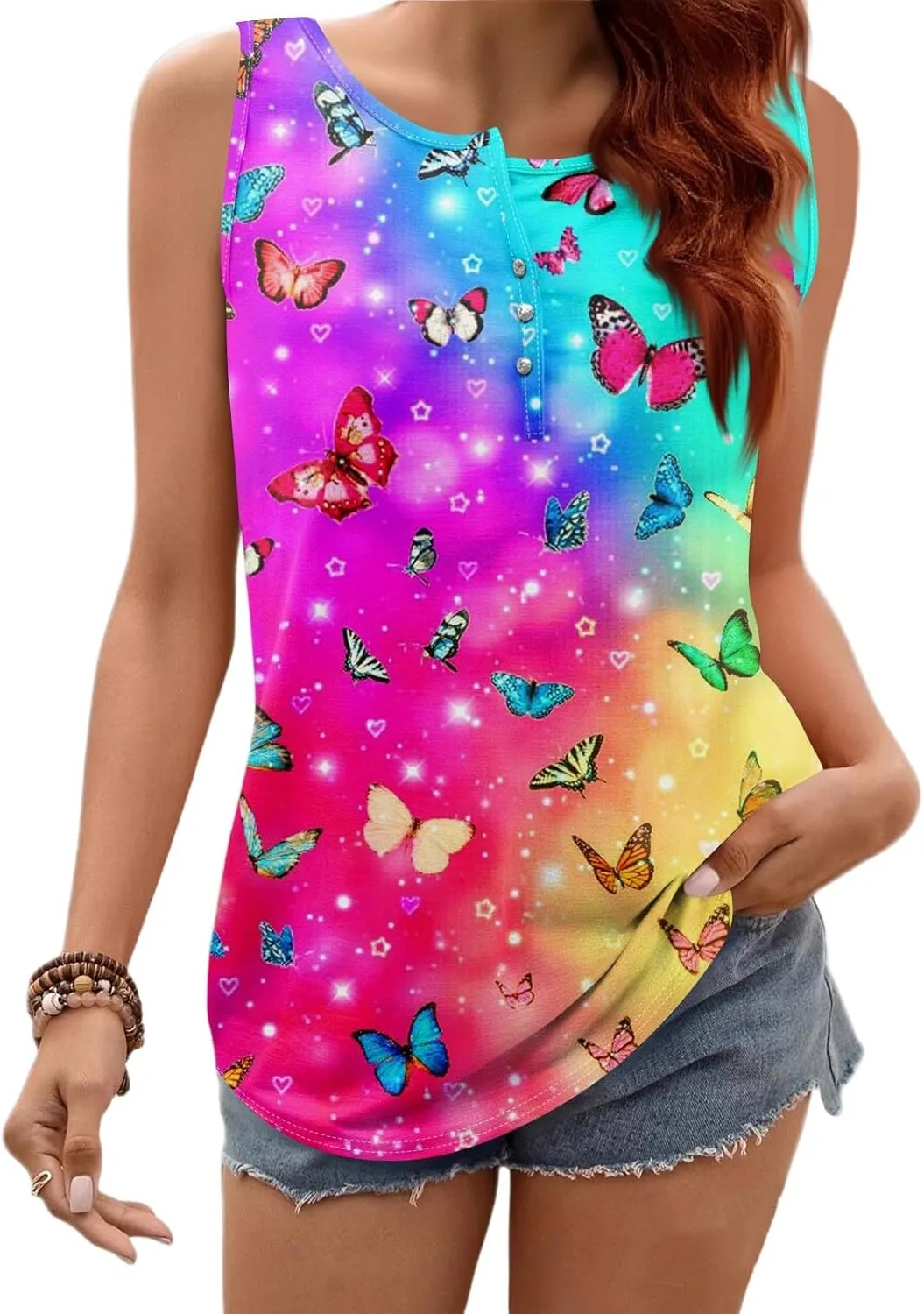 Tank Tops for Women - Loose Fit Pleated Square Neck Sleeveless Tops Curved Hem Flowy Loose Fit Shirts 2025