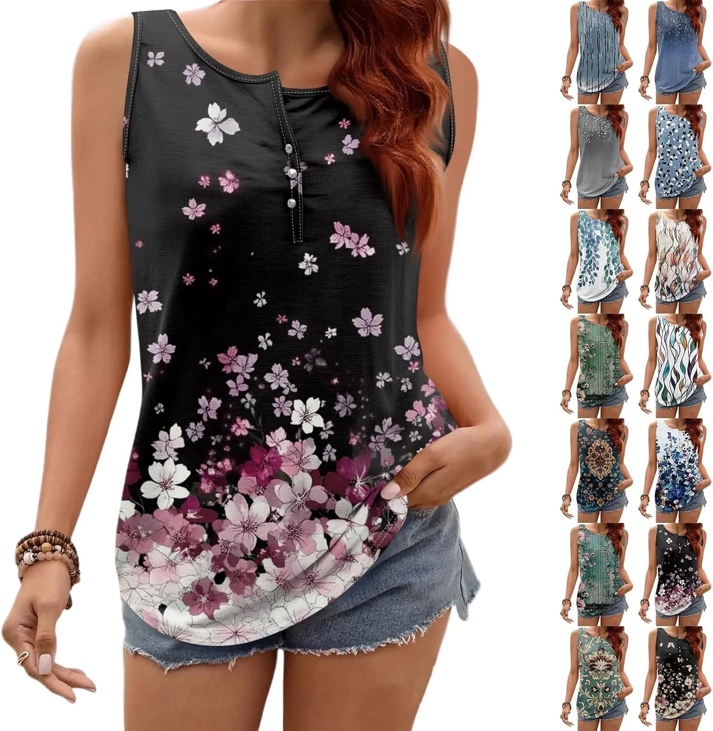 Tank Tops for Women - Loose Fit Pleated Square Neck Sleeveless Tops Curved Hem Flowy Loose Fit Shirts 2025