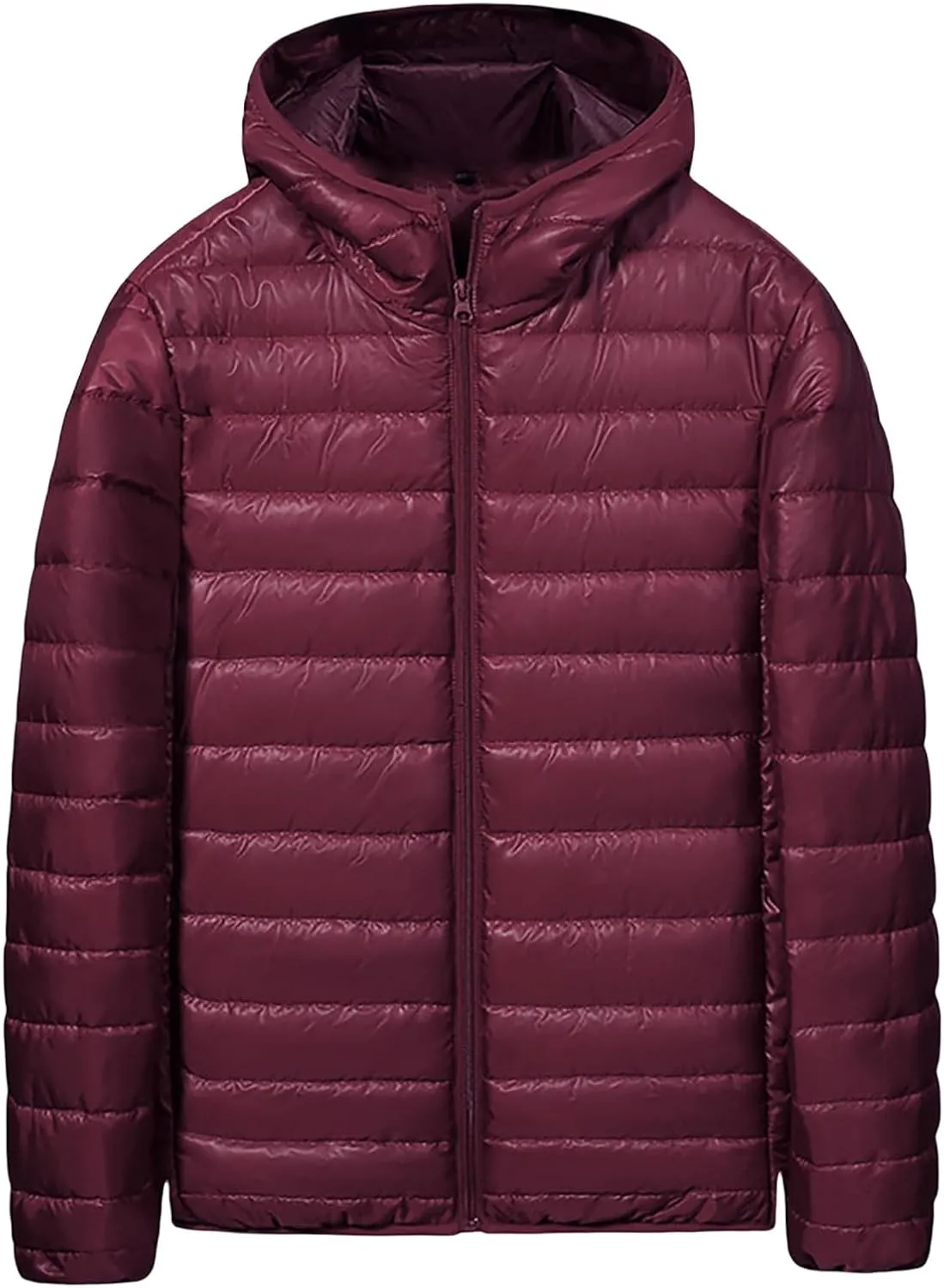 Thatrich Lightweight Puffer Jacket Men Oversized Puffy Coats Zip Up Hoodies Outdoor Hooded Jackets Winter Trendy Coat Outwear