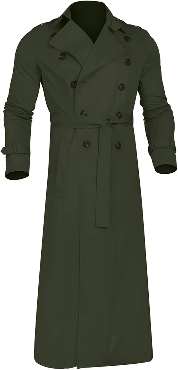 Trench Coat for Men Double Breasted Notched Lapel Men's Lengthened Casual Slim Fit Long Jacket Windbreaker Overcoats