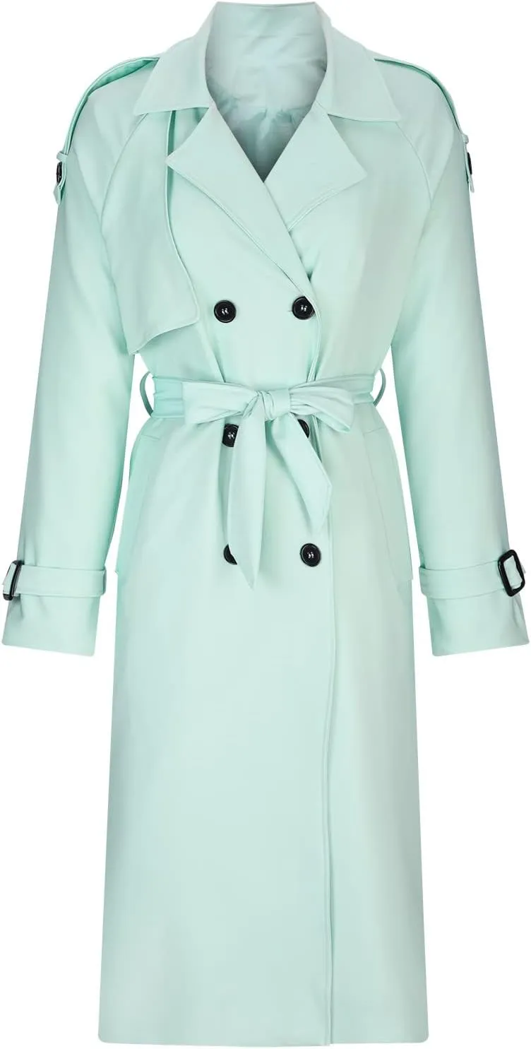 Trench Coat Women Waterproof Double Breasted Long Coats Trendy Notch Collar Jackets Fall Windbreaker with Pockets