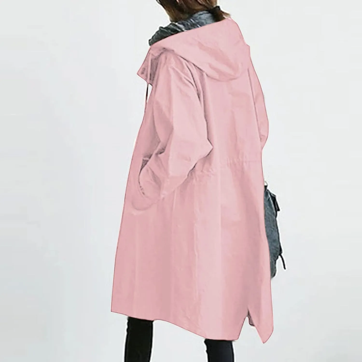 Trench Jacket for Women Button Down Loose Hooded Oversized Windbreaker Lightweight Waterproof Coat Outwear
