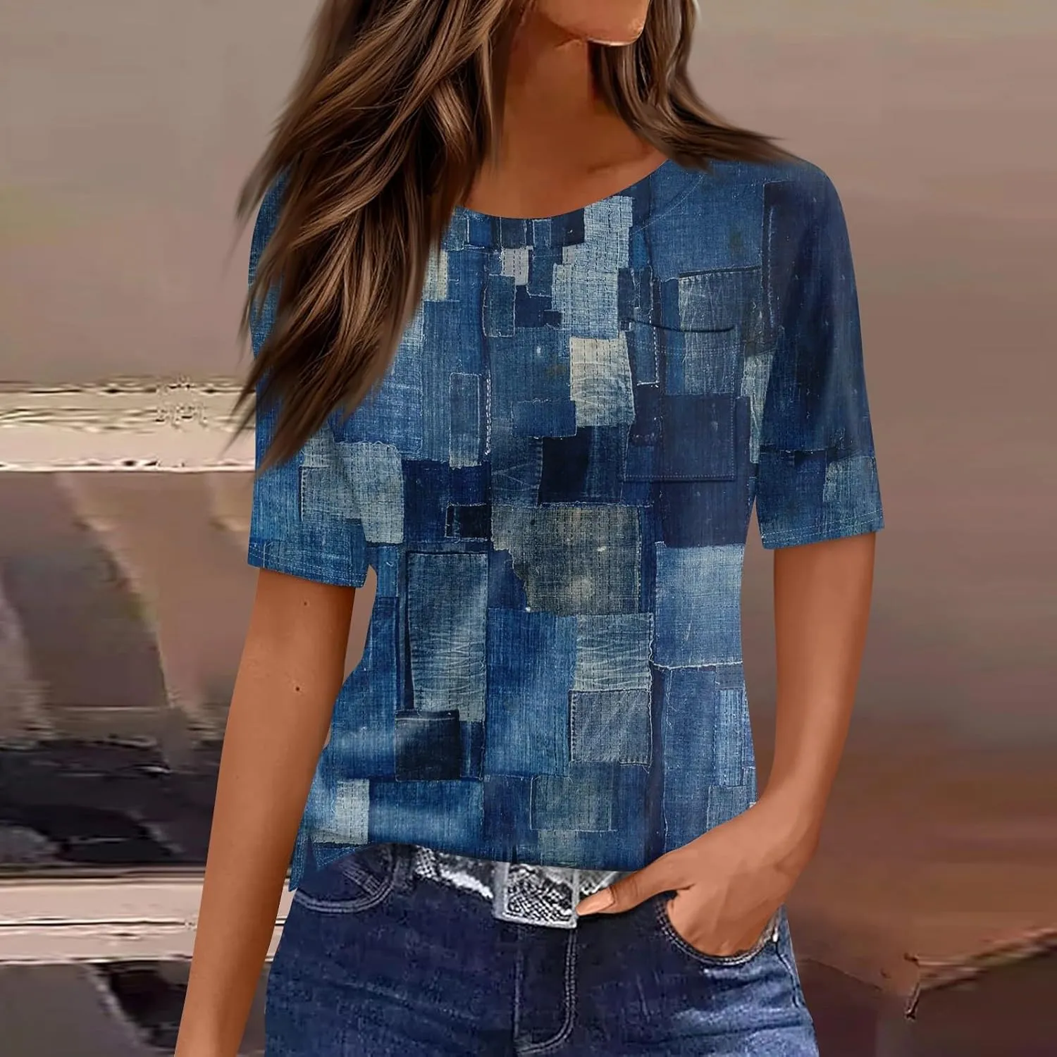 Tunic Tops for Women 2025 Summer Casual Button Up Crew Neck Shirts Short Sleeve T-Shirt Graphic Tees Blouse