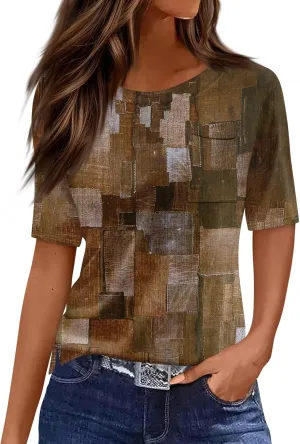 Tunic Tops for Women 2025 Summer Casual Button Up Crew Neck Shirts Short Sleeve T-Shirt Graphic Tees Blouse