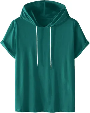 Uillui Mens Short Sleeve Hoodie Casual Cotton Hooded T-Shirts Lightweight Loose Fit Workout Sweatshirt Athletic Hoodies S-5X