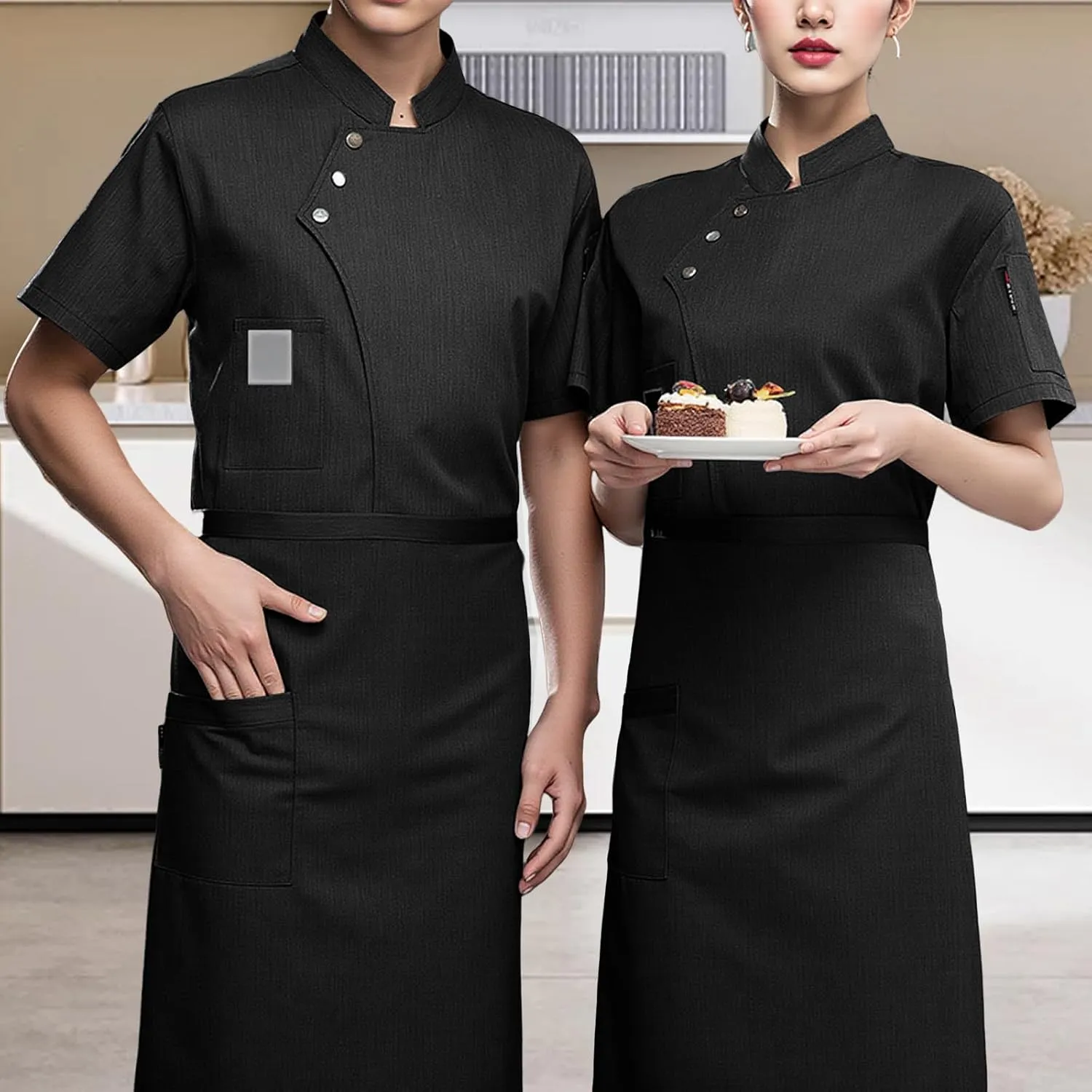 Unisex Chef Coat Comfortable Breathable Short Sleeve Chef Jacket Restaurant Hotel Uniform