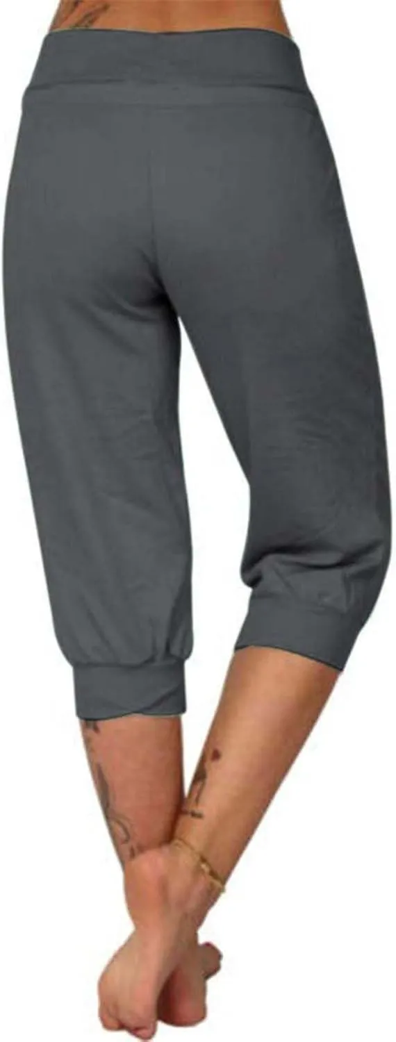 Wankang Sweatpants Capri Pants for Women Cropped Jogger Running Pants Lounge Loose Fit Drawstring Waist Trousers with Pockets