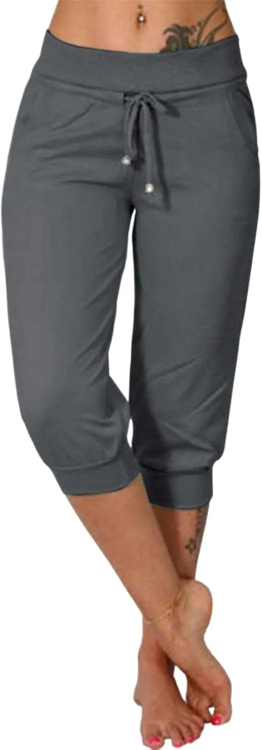 Wankang Sweatpants Capri Pants for Women Cropped Jogger Running Pants Lounge Loose Fit Drawstring Waist Trousers with Pockets