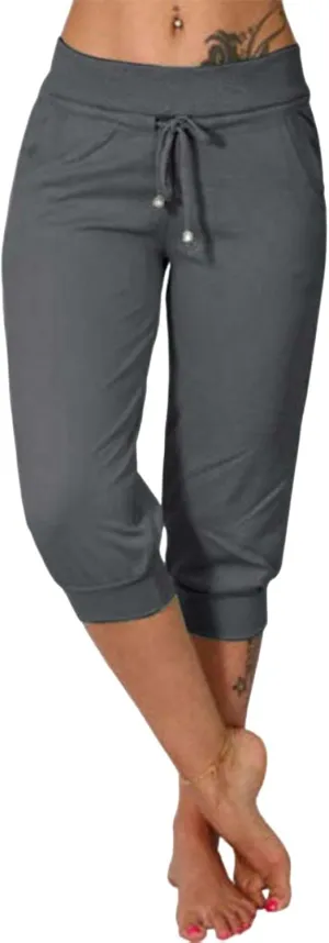 Wankang Sweatpants Capri Pants for Women Cropped Jogger Running Pants Lounge Loose Fit Drawstring Waist Trousers with Pockets