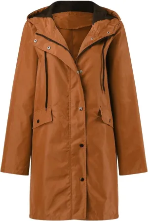 Waterproof with Hood Packable Long Hooded Trench Coats, Windbreaker Travel Jacket, Casual Sports Jackets for Women