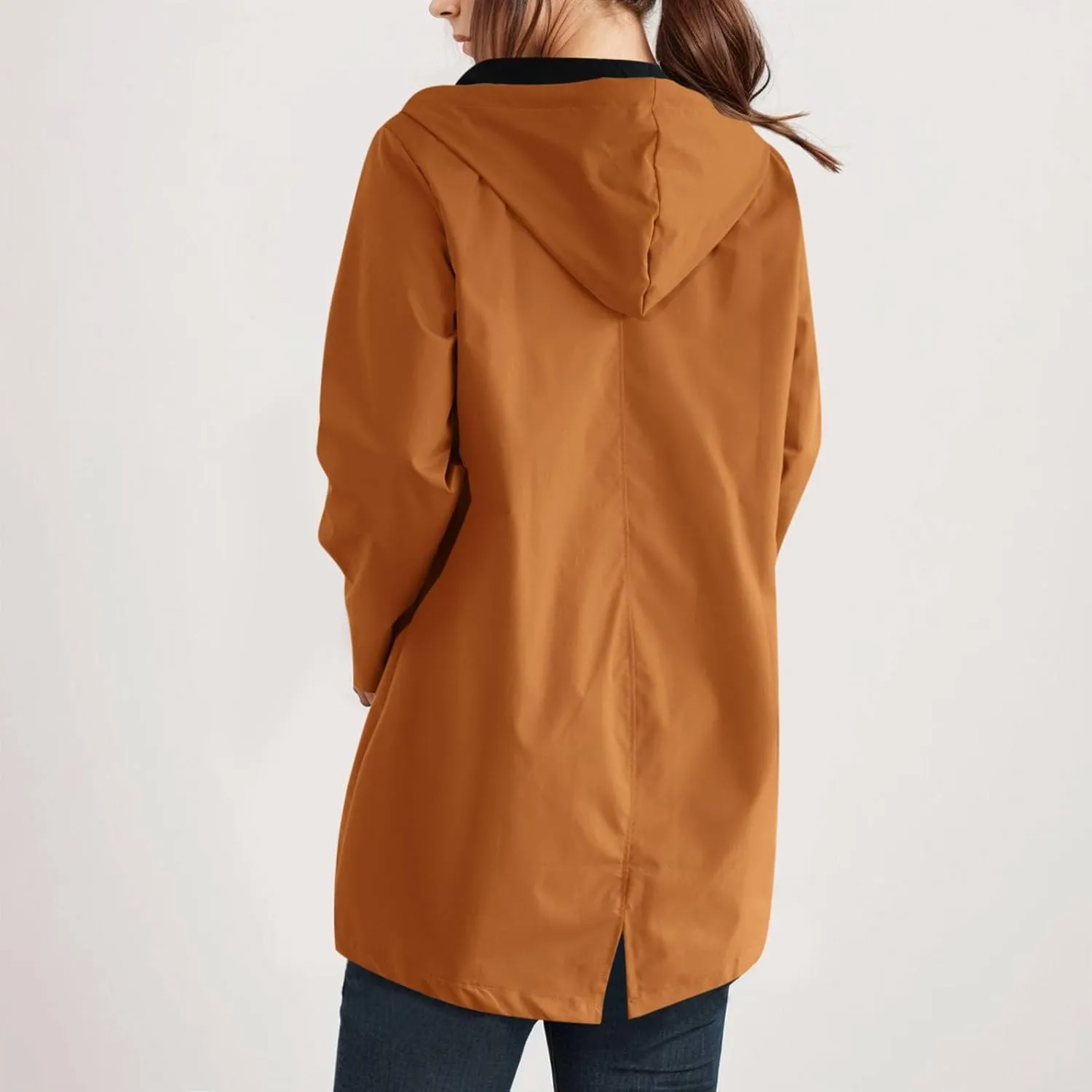 Waterproof with Hood Packable Long Hooded Trench Coats, Windbreaker Travel Jacket, Casual Sports Jackets for Women