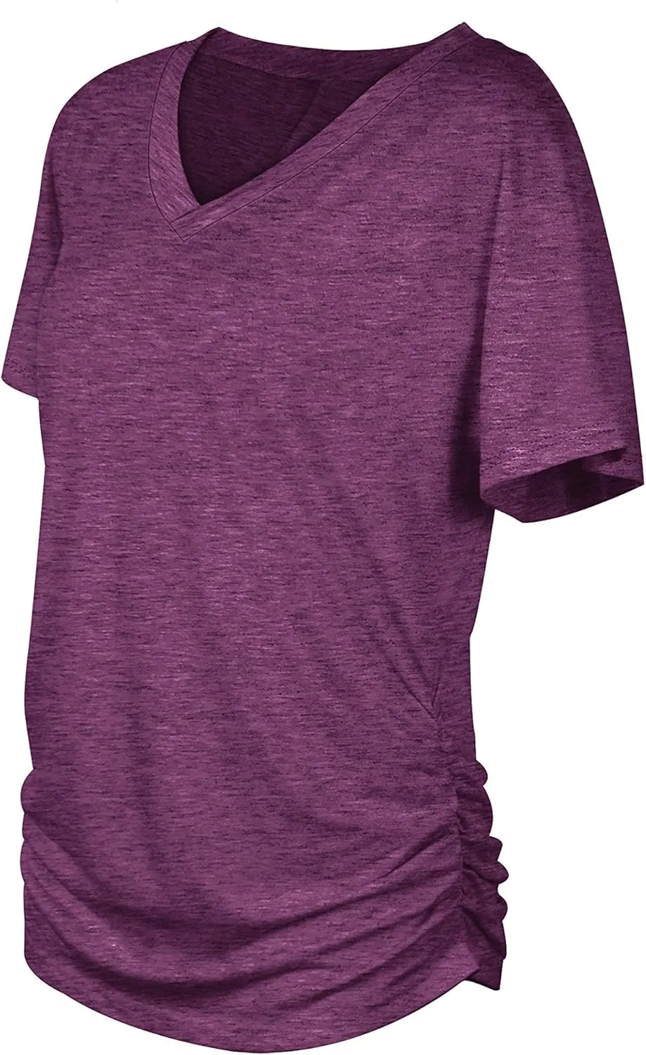 WIHOLL Womens Short Sleeve V Neck Dolman Tops with Side Shirring Loose Fit Shirts