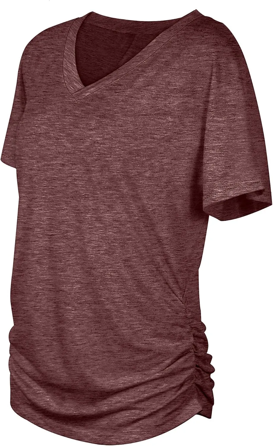 WIHOLL Womens Short Sleeve V Neck Dolman Tops with Side Shirring Loose Fit Shirts