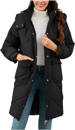 Winter Coats for Women 2024 Hooded Quilted Puffer Jackets Casual Warm Padded Coat Trendy Down Outerwear with Pockets