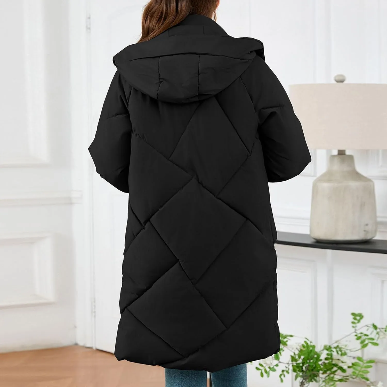 Winter Coats for Women 2024 Hooded Quilted Puffer Jackets Casual Warm Padded Coat Trendy Down Outerwear with Pockets