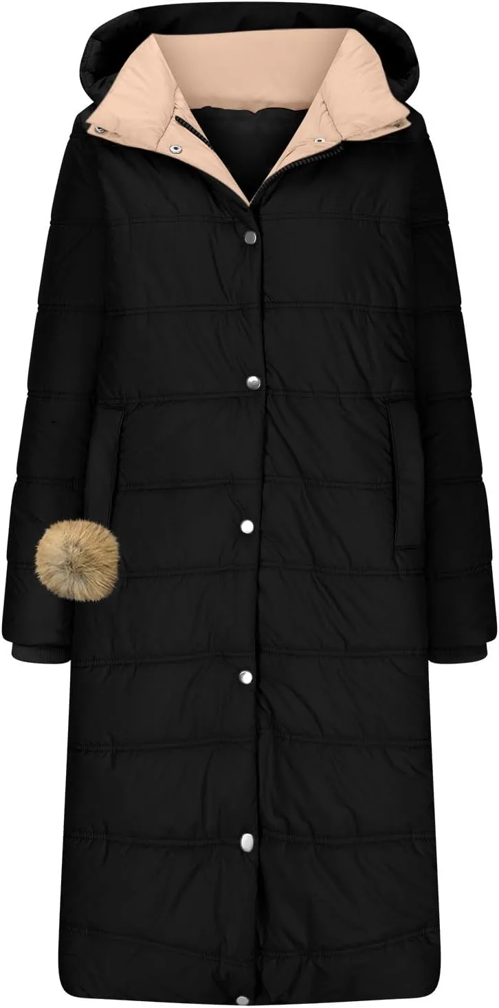 Winter Coats for Women Long Puffer Jackets Thicken Parka Warm Quilted Jacket Padded Coat Outwear with Removable Hood